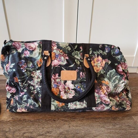 Vintage 90's floral overnight Boho Canvas duffel bag - Picture 2 of 7